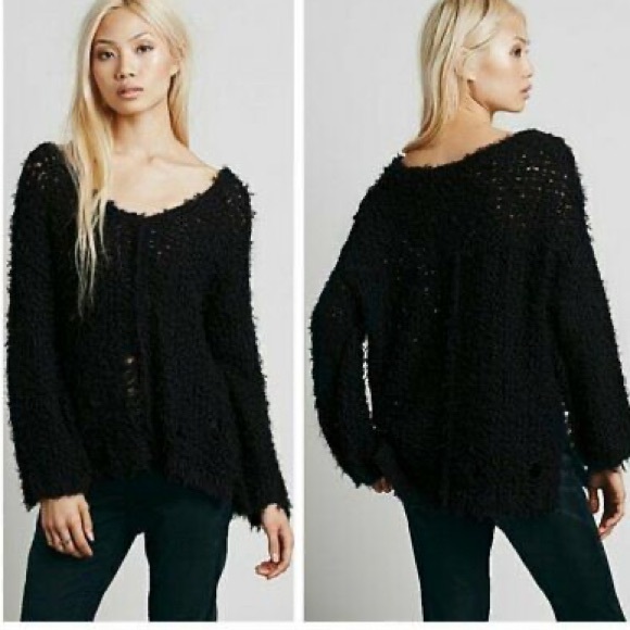 Free People Black Up the Ladder Distressed Sweater Size XS - Picture 1 of 5